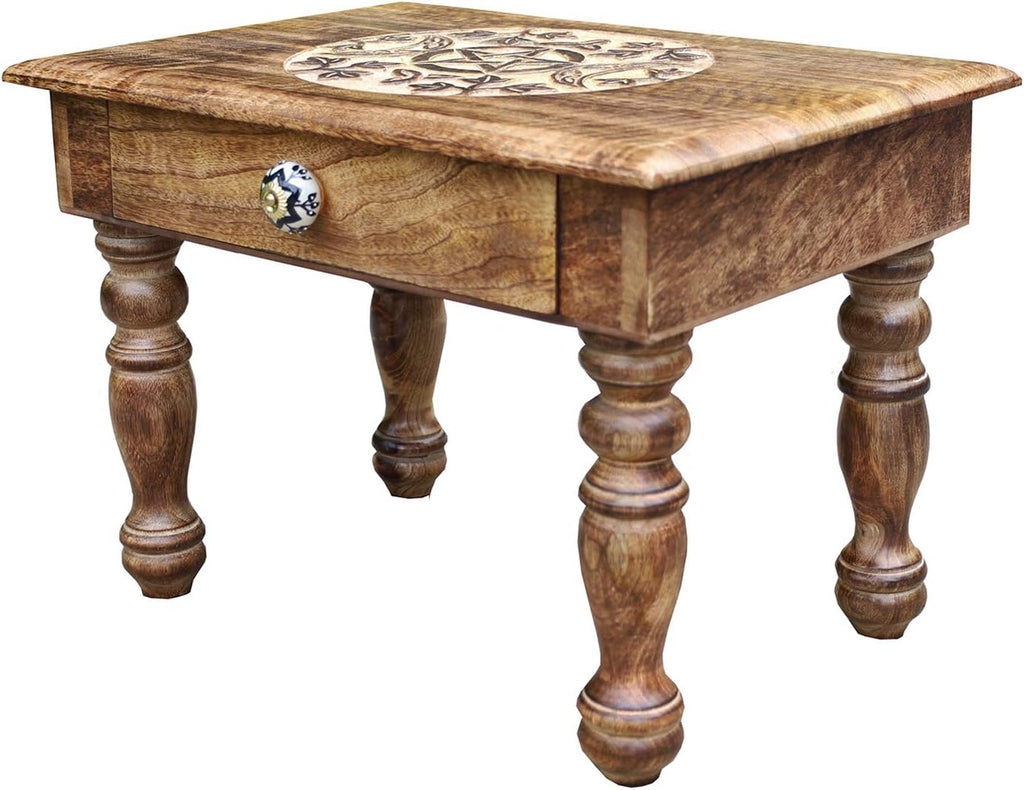 Solid Mango Wood Hand Carved Puja Shrine Altar Table T464