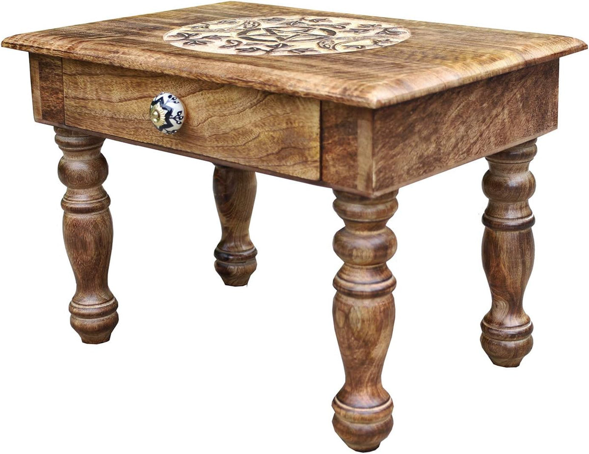 Solid Mango Wood Hand Carved Puja Shrine Altar Table T464