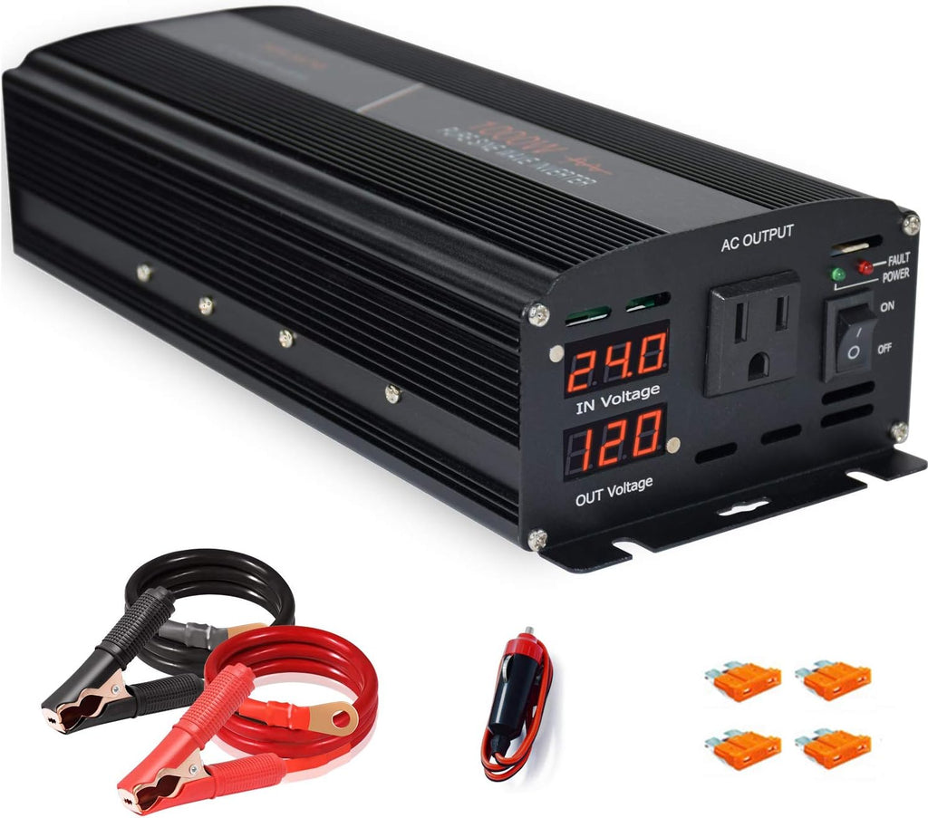 Power Inverter 1000W Pure Sine Wave 24v to 110v 120v Surge 2000 Watt Converter dc to ac with Cigarette Lighter Z487292