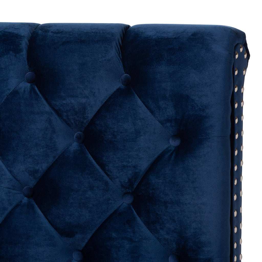 Navy Blue Velvet Upholstered Bed I389073