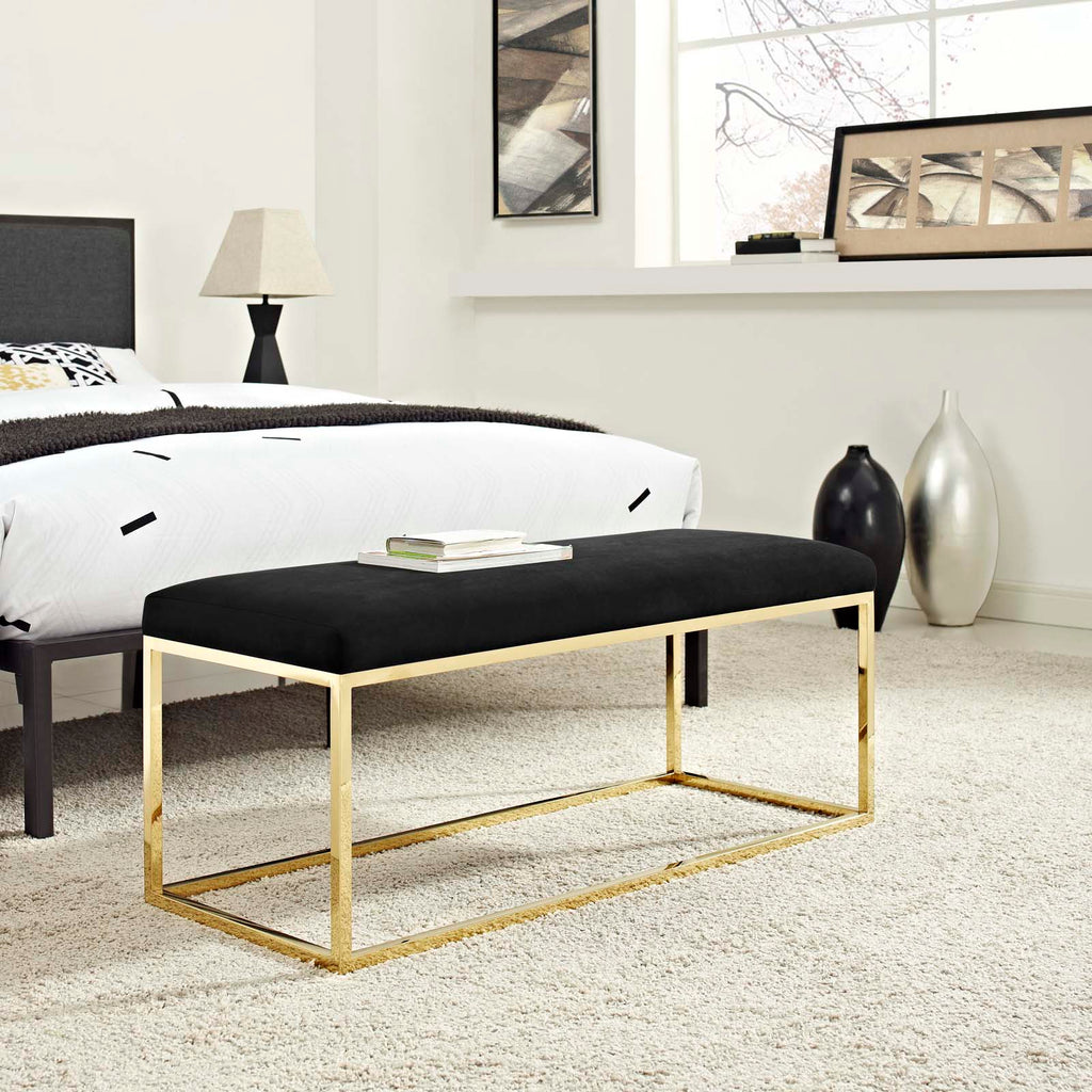 Gold Black Velvet Accent Chair Bench W286