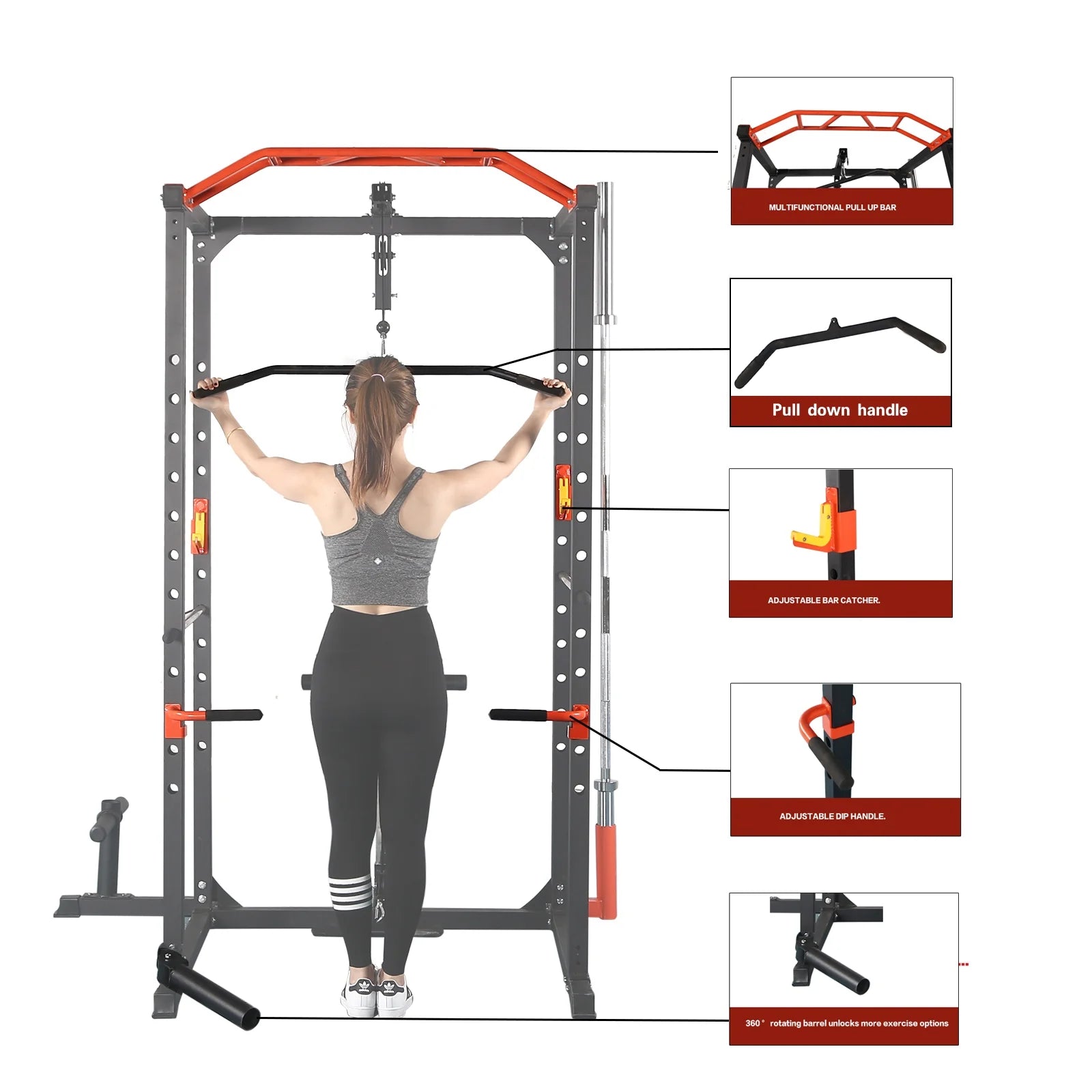 1400LBS Power Rack Cage with Cables, LAT Pulldown System, J-Hooks, Dip Bars, Pull-up Bar G9117