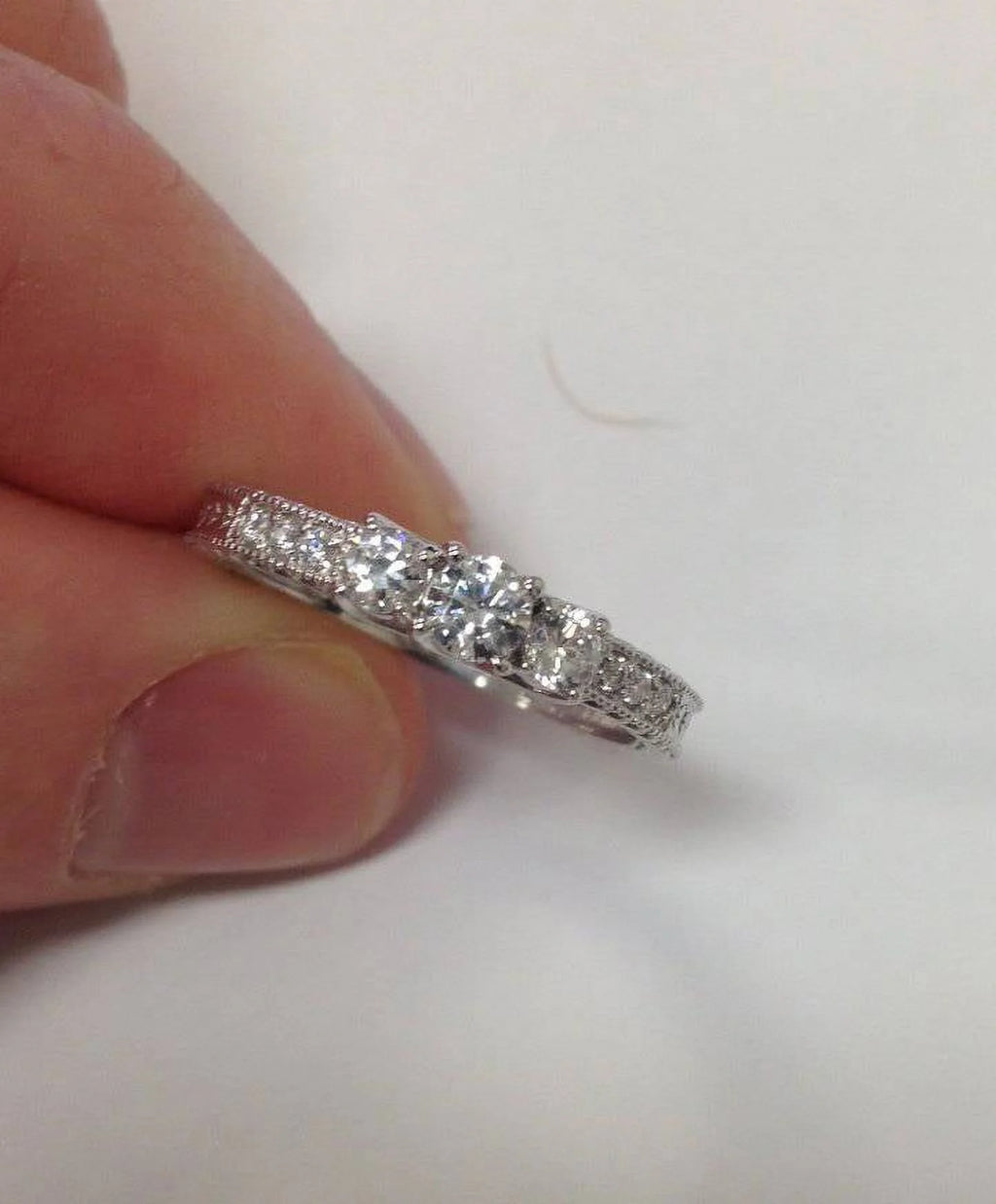14K White Gold Three Stone Diamond Engagement Ring W522063