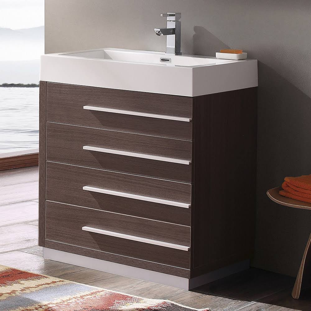 Gray Oak Bathroom Cabinet with Integrated Sink T252