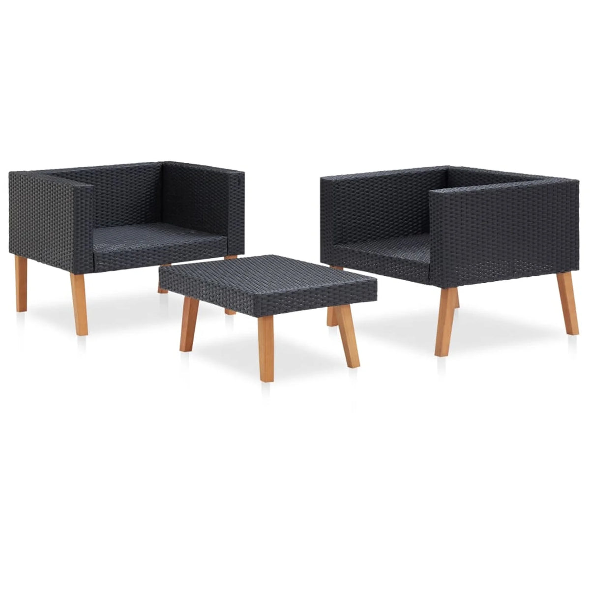 3 Piece Poly Rattan Outdoor Patio Lounge Set with Cushions and Coffee Table T95489