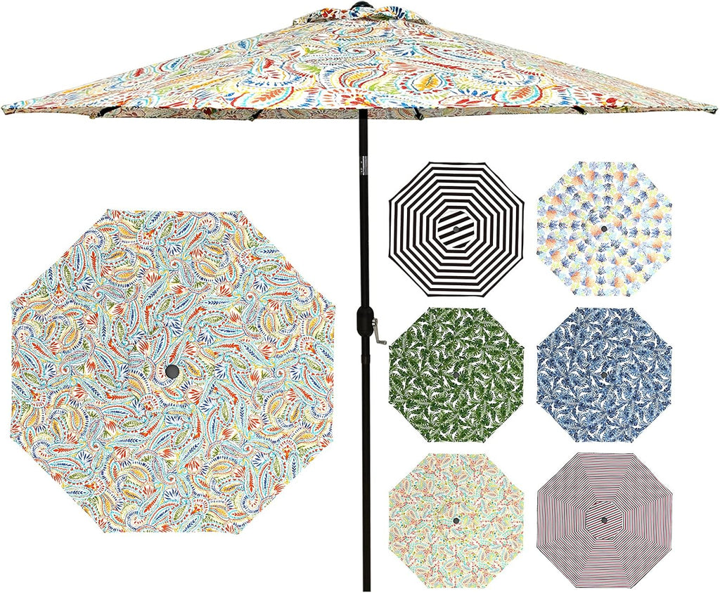 9' Patio Umbrella with Push Button Tilt and Crank, 8 Ribs O724