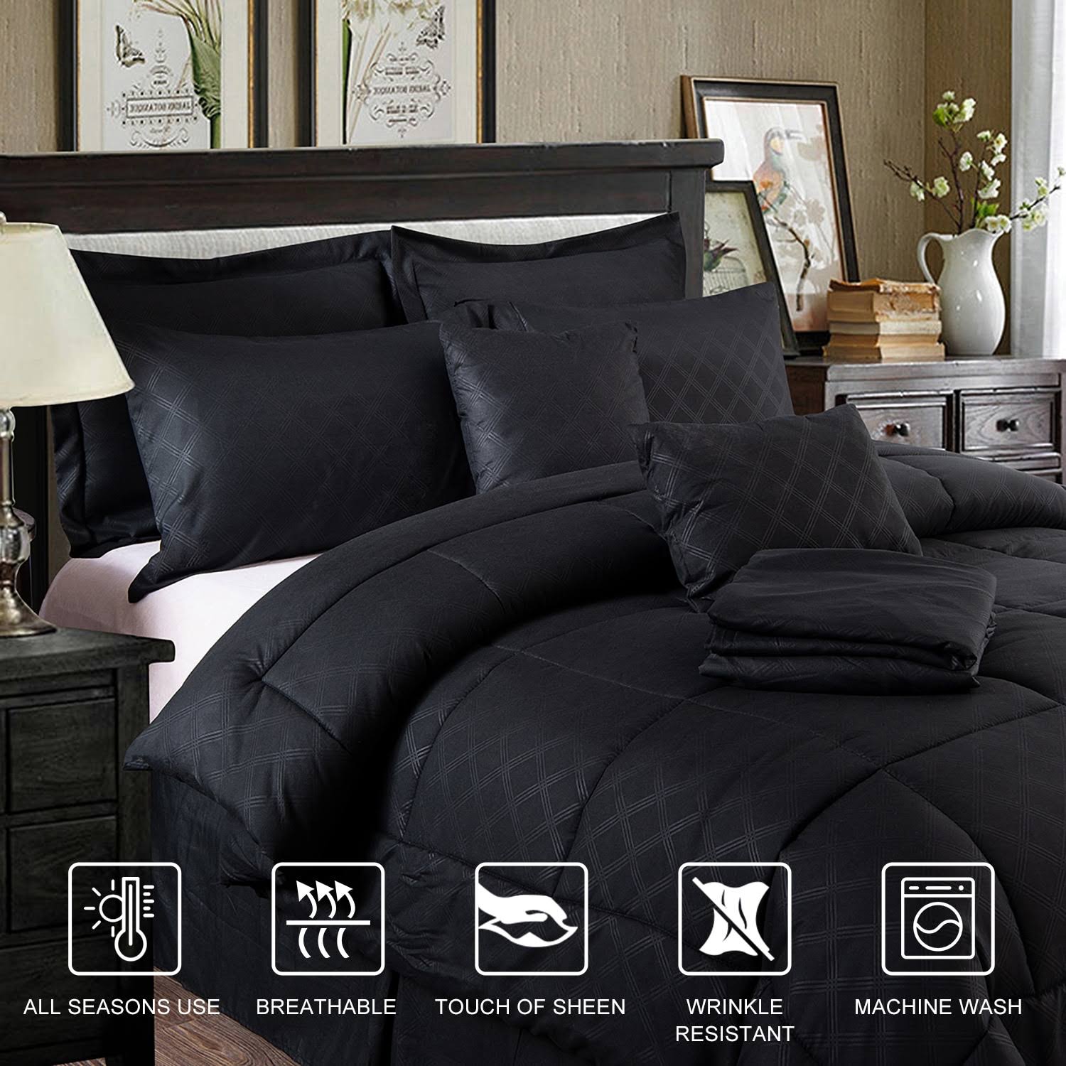 10 Piece Solid Color Microfiber Comforter and Sheets Set King Cal King G94251