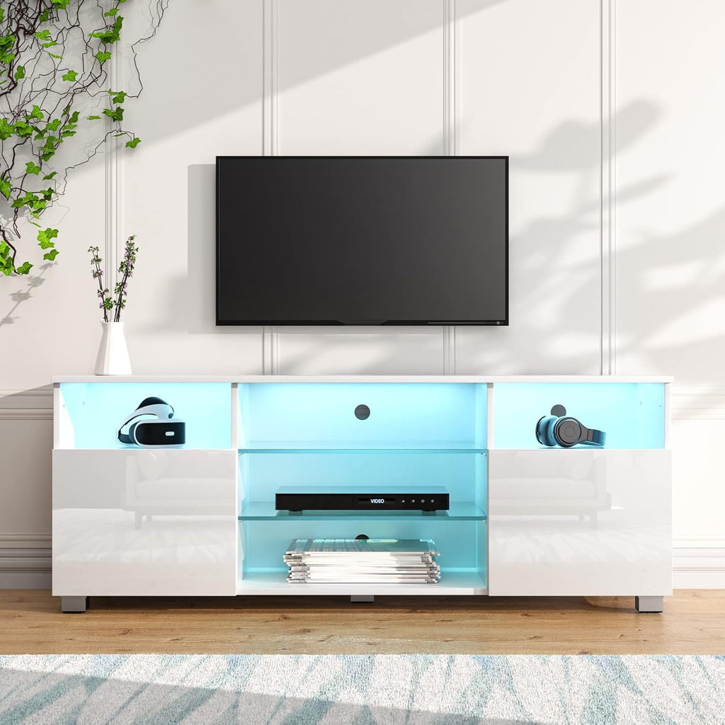 White LED TV Stand with Storage Shelves R53374