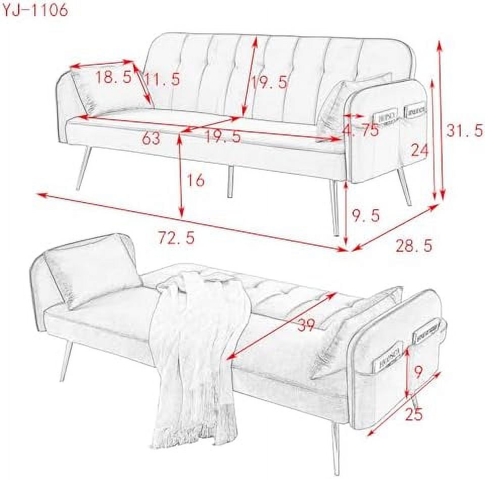 Black Convertible Folding Linen Fabric Futon Sofa Bed with Adjustable Backrest and Metal Legs Z56278