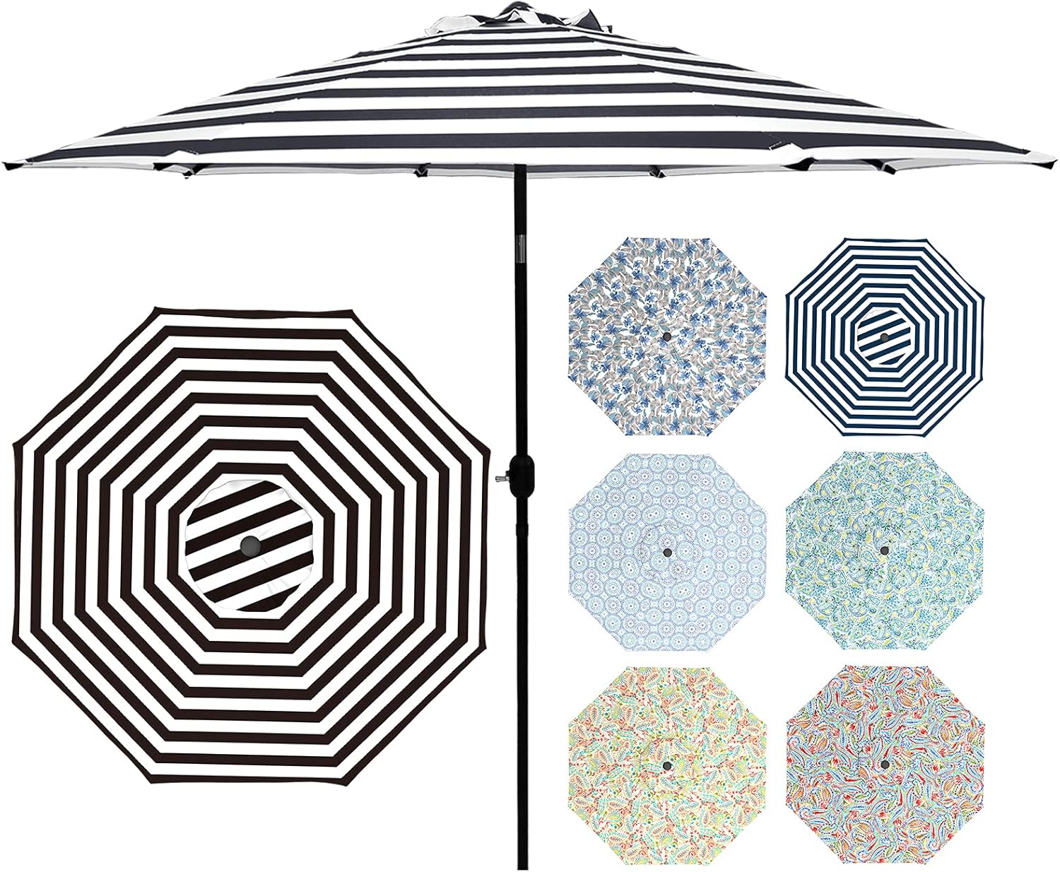 9' Patio Umbrella with Push Button Tilt and Crank, 8 Ribs O724
