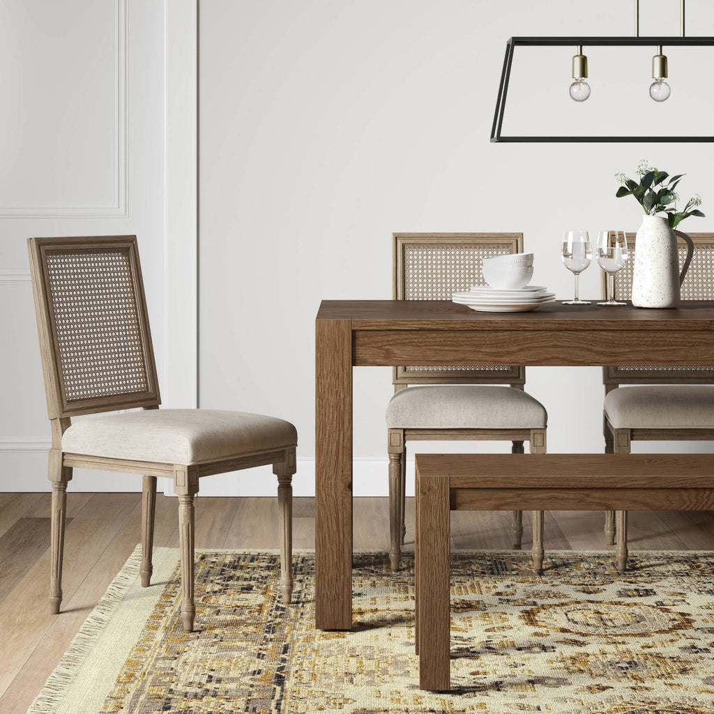 Beige Fabric Seat Cane Back Dining Chair K7840