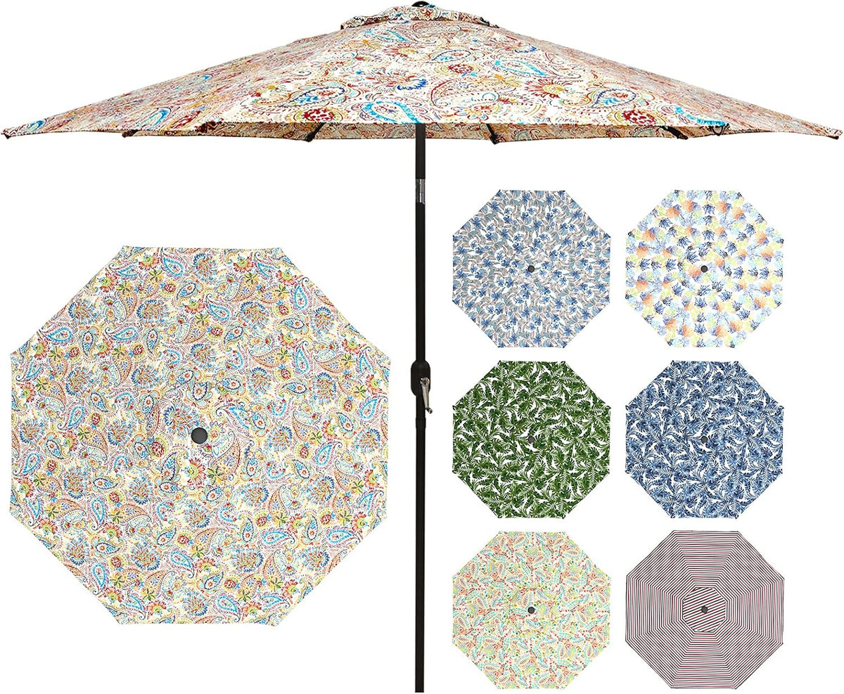 9' Patio Umbrella with Push Button Tilt and Crank, 8 Ribs O724