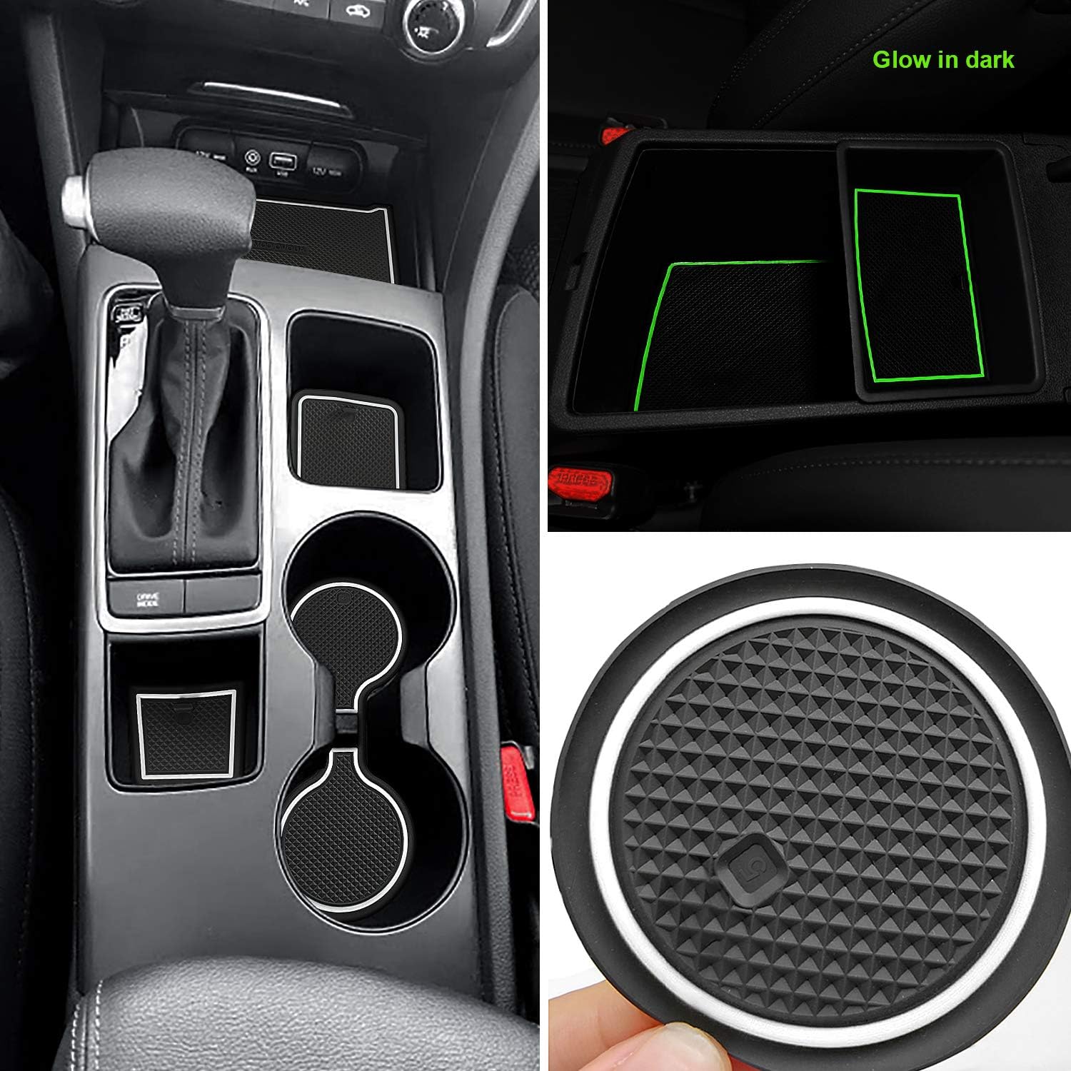 Red Rubber Car Cup Holder Inserts Center Console Liner Door Pocket Liner Mat Pad (16pcs/Set) L92612