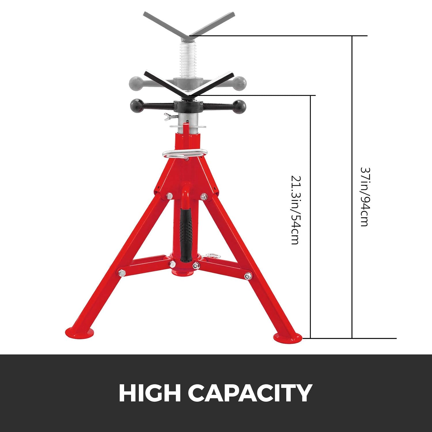 V Head Pipe Stand, Adjustable Height 20-37, 2500 lb. Load Capacity, Carbon Steel U1819