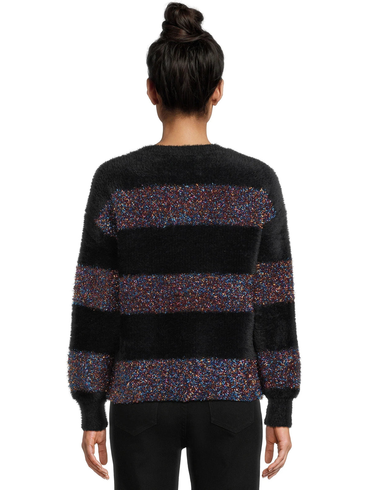Metallic Stripe Pullover Sweater with Long Sleeves D428