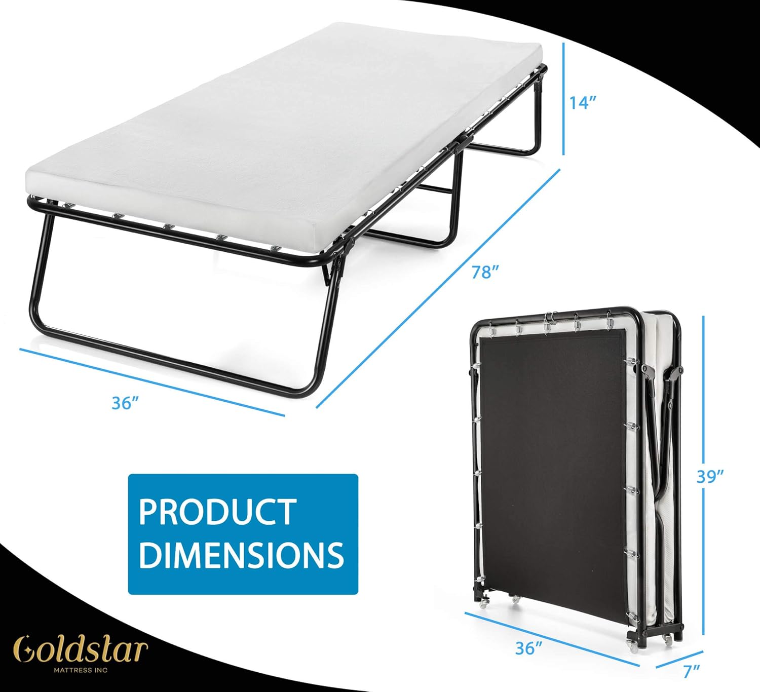 Large Rollaway Folding Guest Bed with 3-Inch Memory Foam Mattress M77286