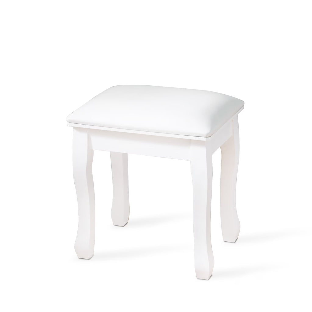 White Wood Vanity Stool with Cushion E67300