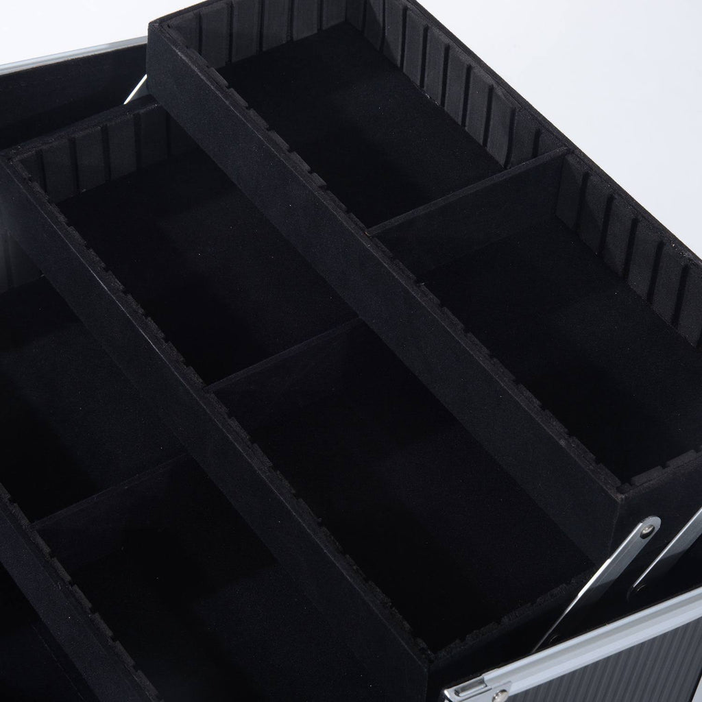 4 Tier Lockable Cosmetic Train Case with Extendable Trays Black N616370