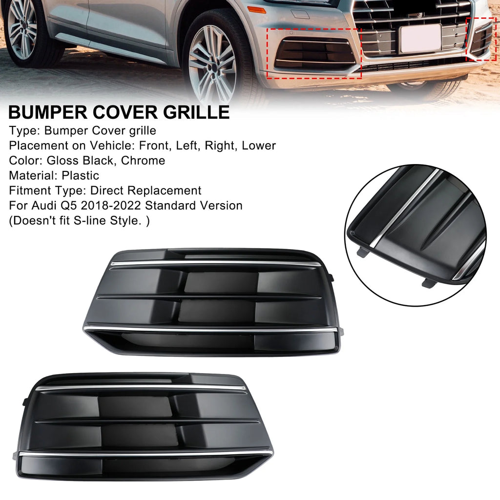 Front Bumper Cover Grille Bezel Insert for Audi Q5 2018-2022 Black/Chrome S128003