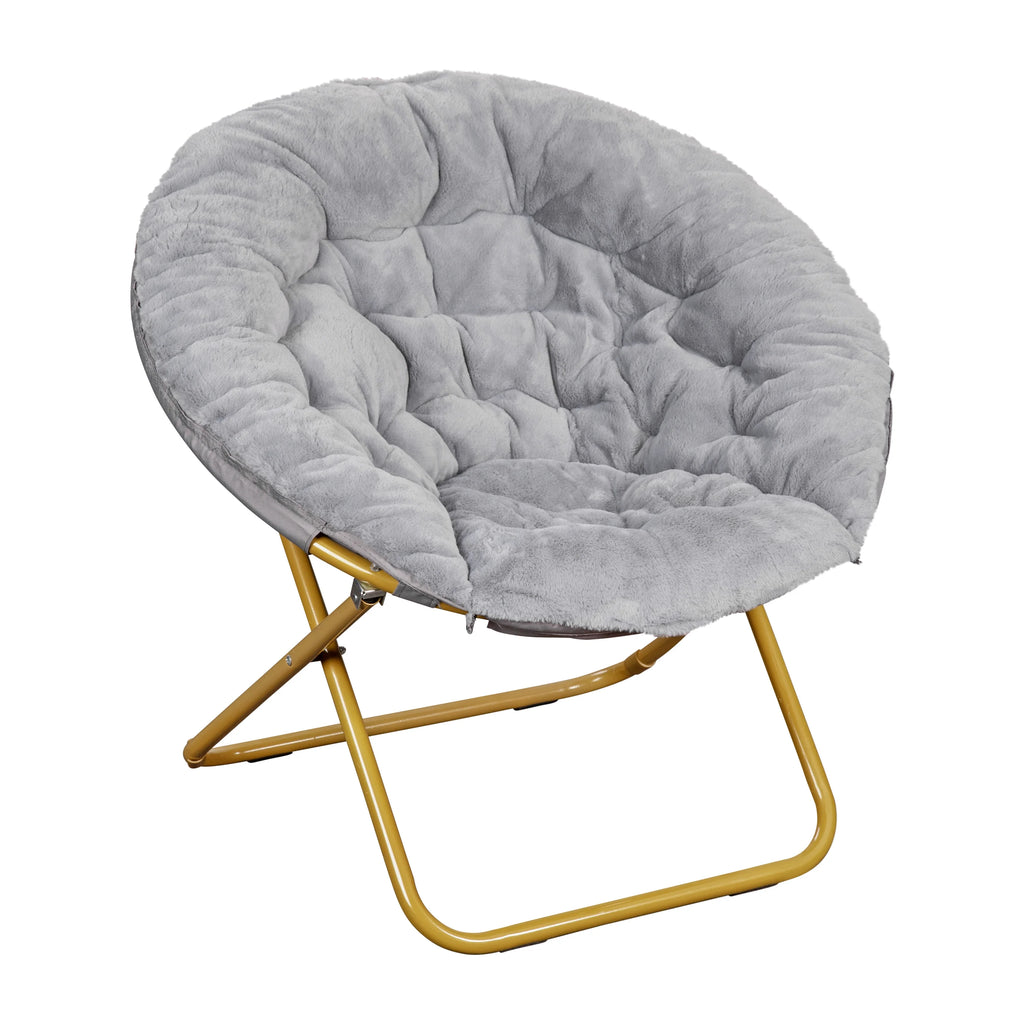Oversize Folding Saucer Chair with Faux Fur Upholstery in Gray with Metal Frame X544710