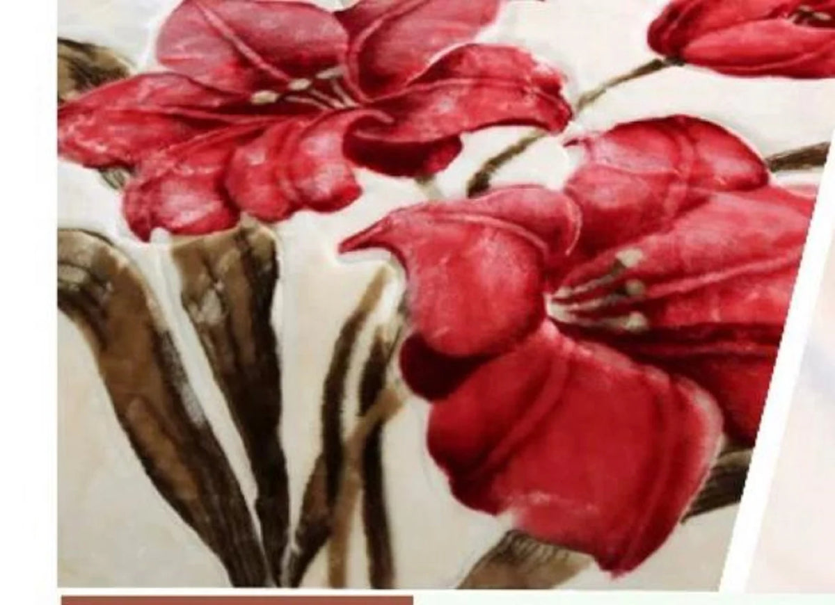 King Orange Red/Cream Reversible Faux Mink Fleece Blanket F1703