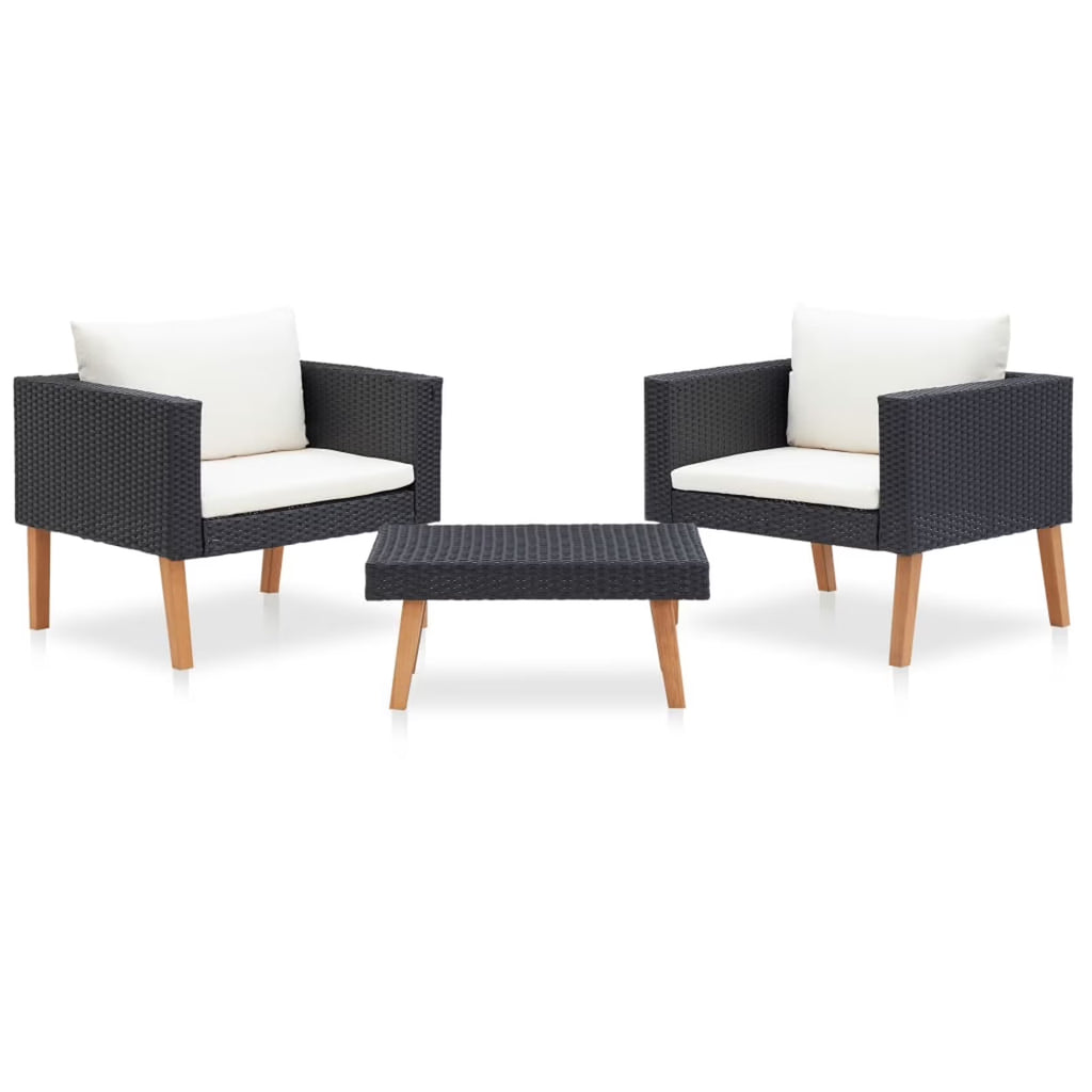 3 Piece Poly Rattan Outdoor Patio Lounge Set with Cushions and Coffee Table T95489
