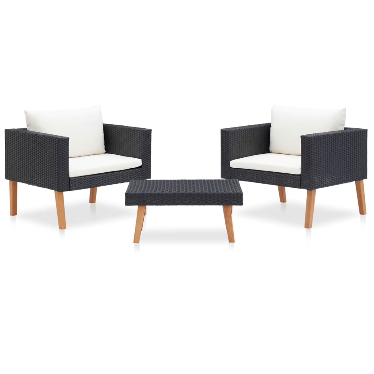 3 Piece Poly Rattan Outdoor Patio Lounge Set with Cushions and Coffee Table T95489