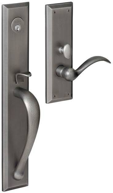 Satin Brass and Black Right Hand Single Cylinder Mortise Entry Handleset with Lever P1508