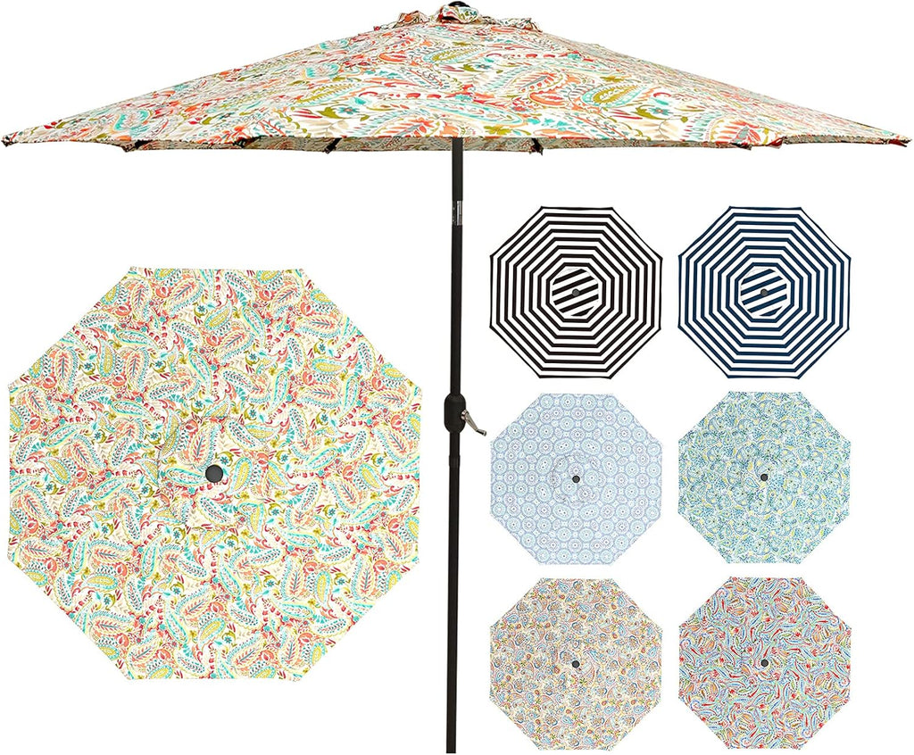 9' Patio Umbrella with Push Button Tilt and Crank, 8 Ribs O724