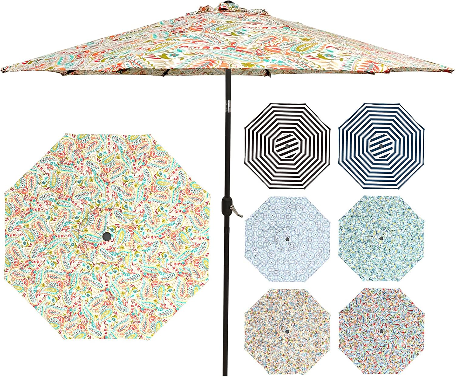 9' Patio Umbrella with Push Button Tilt and Crank, 8 Ribs O724