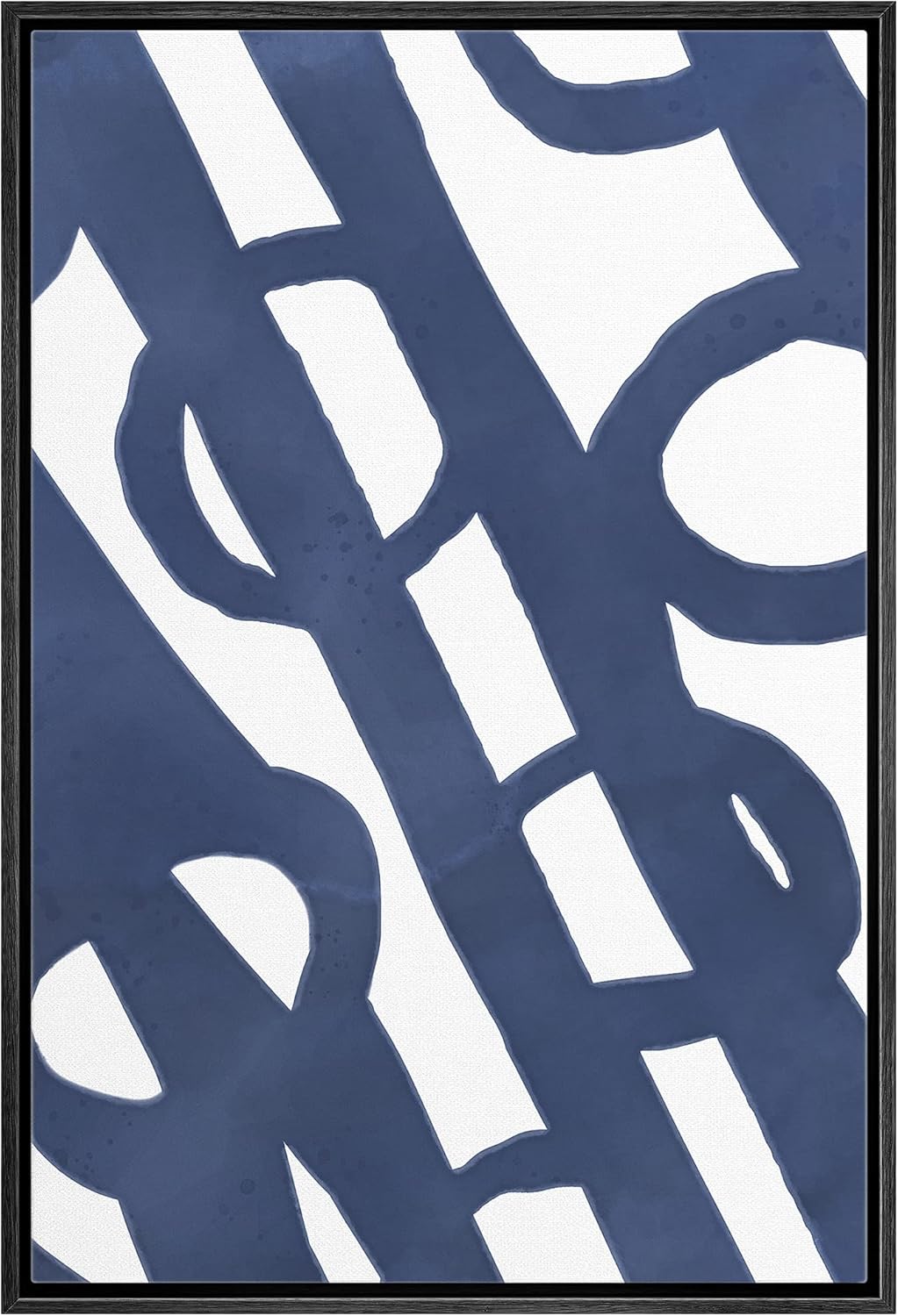 Framed Canvas Print Wall Art Blue Paint Strokes Abstract Shapes Modern Art 16x24 Natural P916