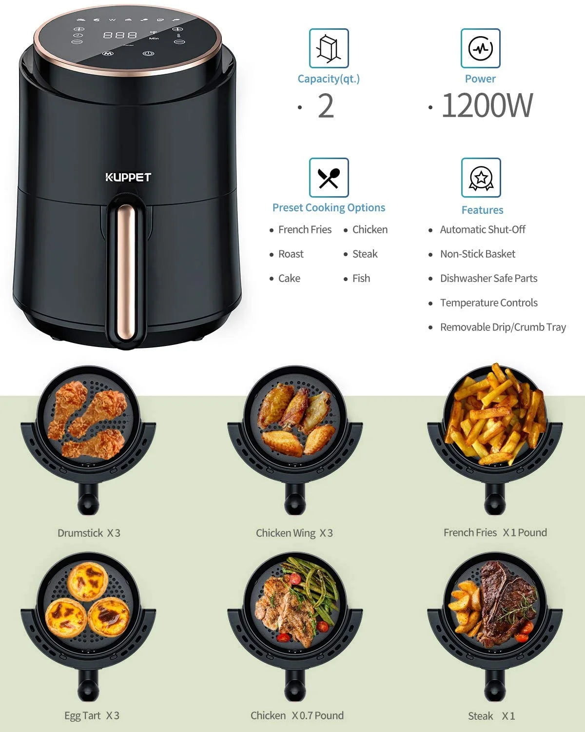 Black 1500W Electric Air Fryer V340