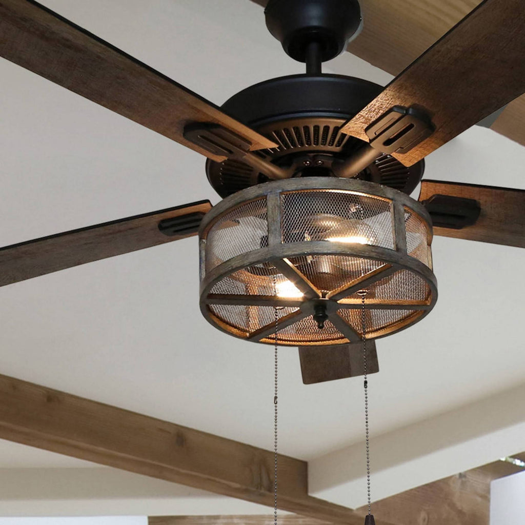 52x22 LED 5-Blade Woodgrain Caged Farmhouse Lighted Ceiling Fan G577498