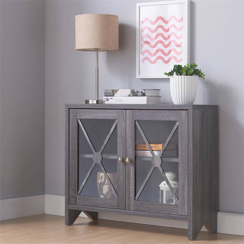 Distressed Gray Wood Accent Storage Cabinet V344488