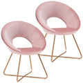 Salmon Pink Velvet Accent Chair Set of 2 with Gold Metal Legs U484