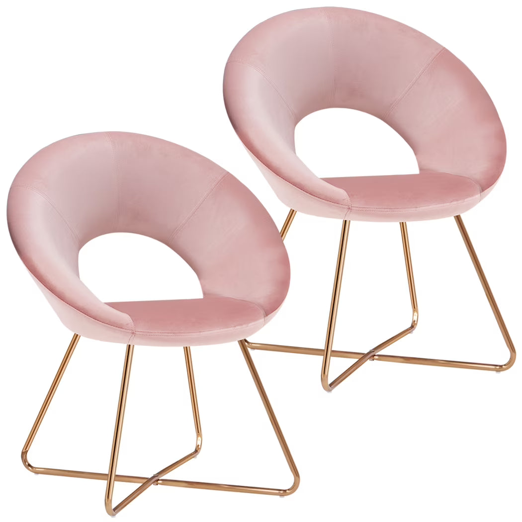 Salmon Pink Velvet Accent Chair Set of 2 with Gold Metal Legs U484