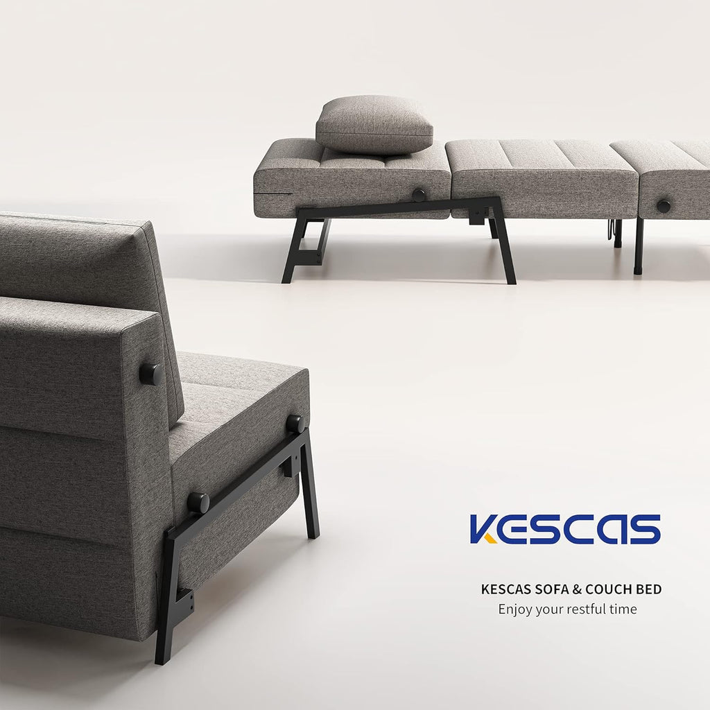 Light Gray Linen Convertible Sofa Bed W372866