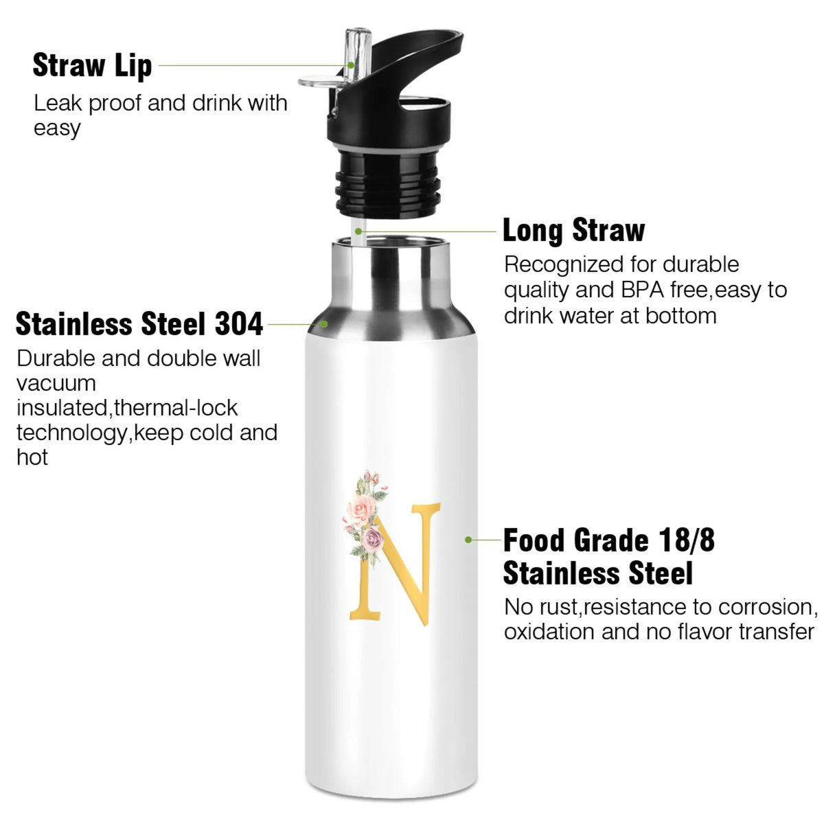 Stainless Steel Insulated Water Bottle with Straw Lid O8521