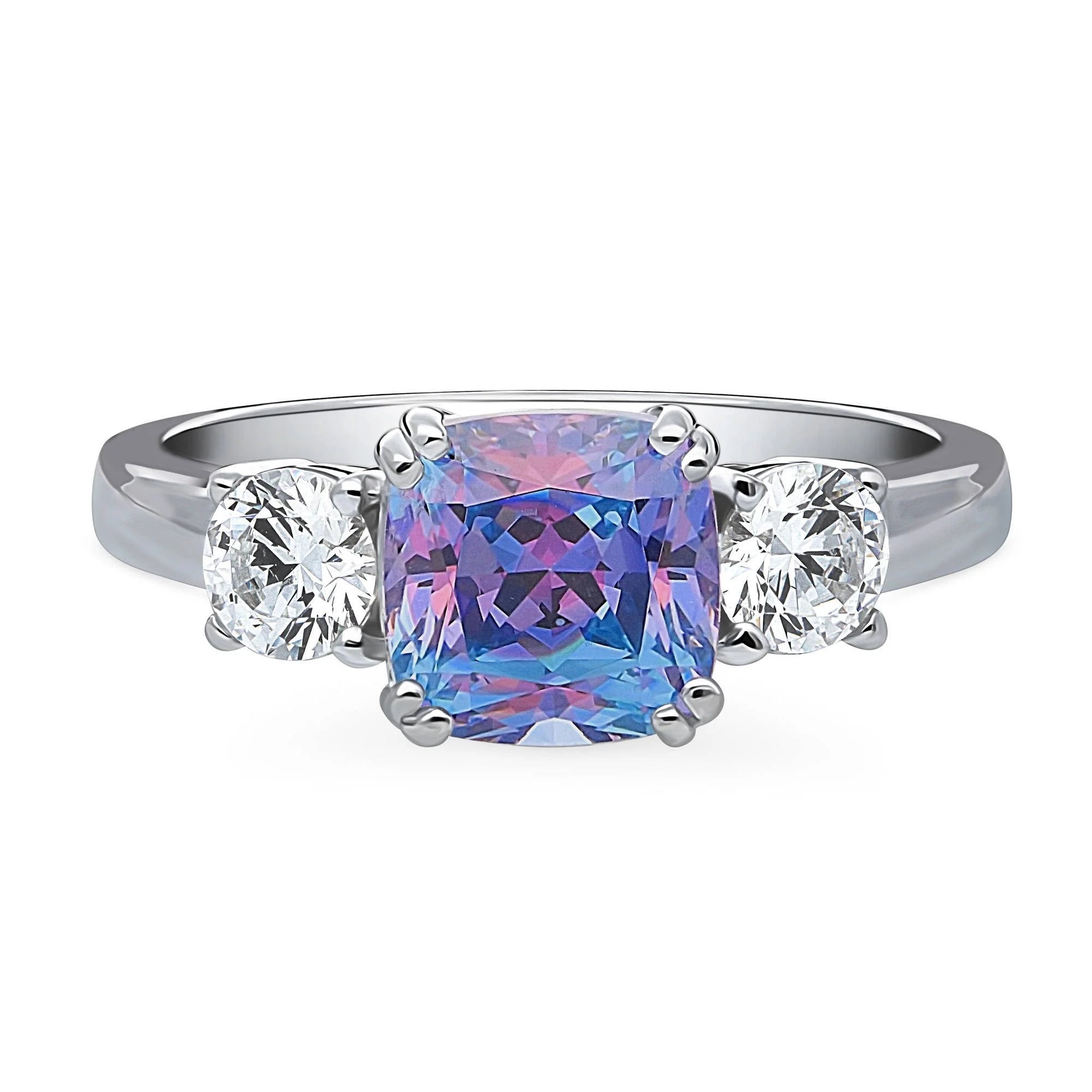 Rhodium Plated Sterling Silver Cushion Cut Cubic Zirconia Ring W567
