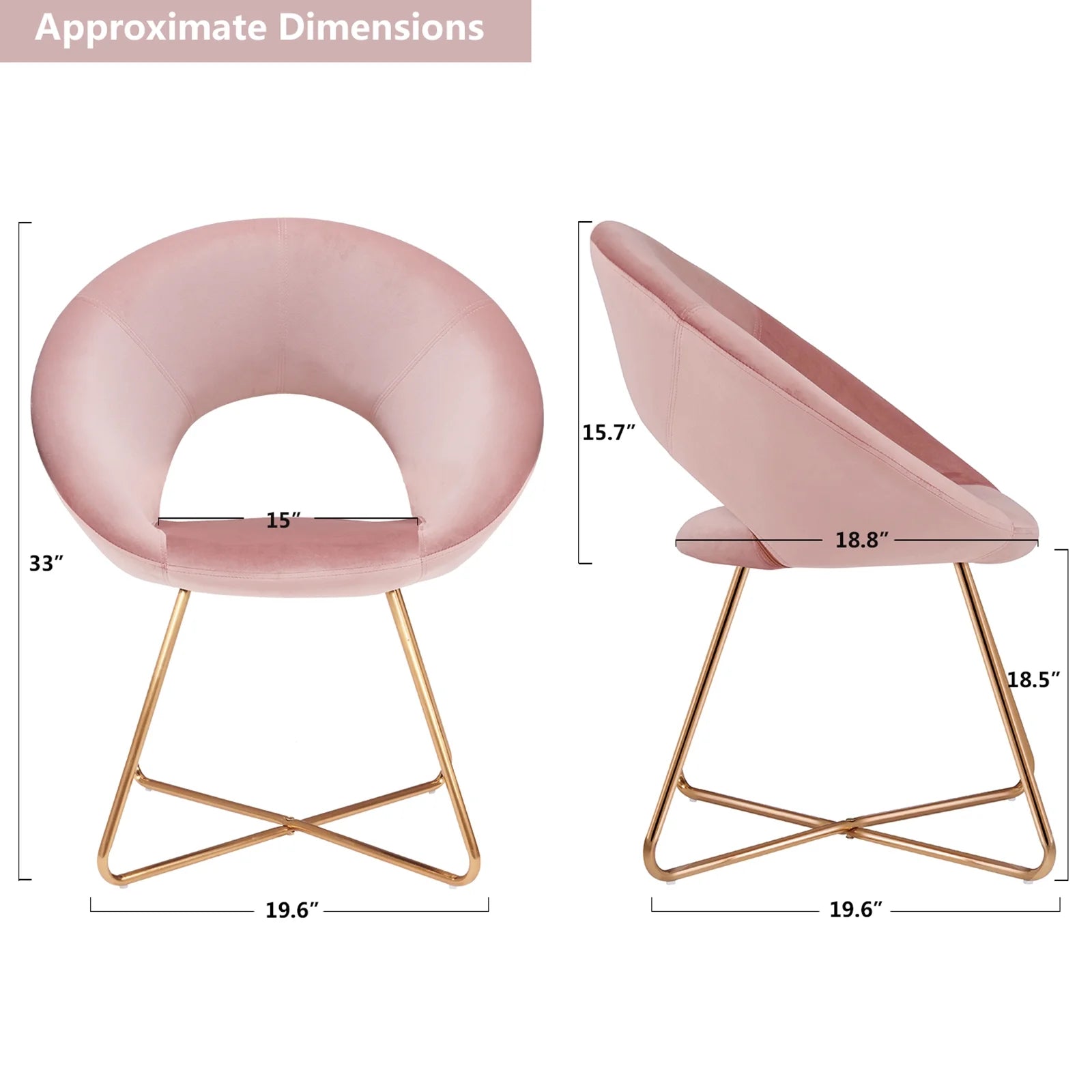 Salmon Pink Velvet Accent Chair Set of 2 with Gold Metal Legs U484