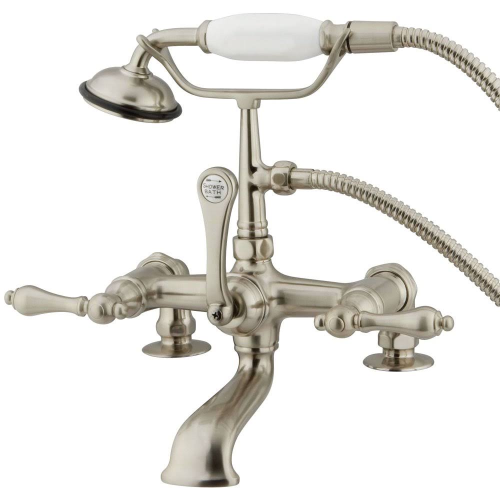 Triple Handle Wall Mounted Clawfoot Tub Filler with Satin Nickel H348