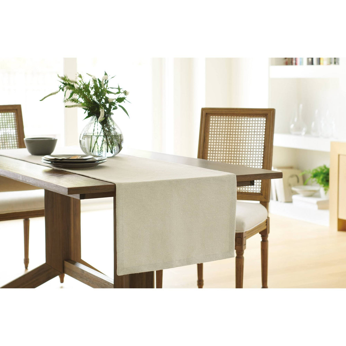 Beige Fabric Seat Cane Back Dining Chair K7840