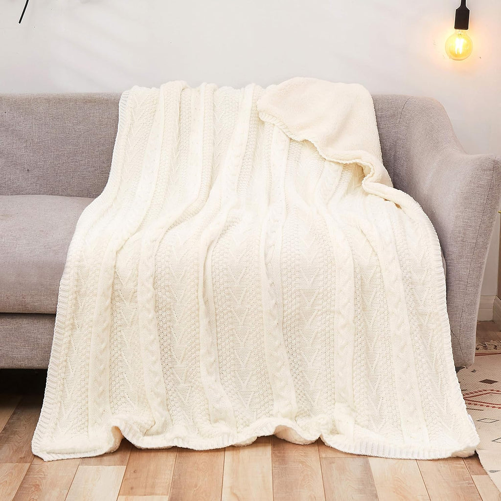 Cable Knit Sherpa Throw Blanket 50x63 Inch X319