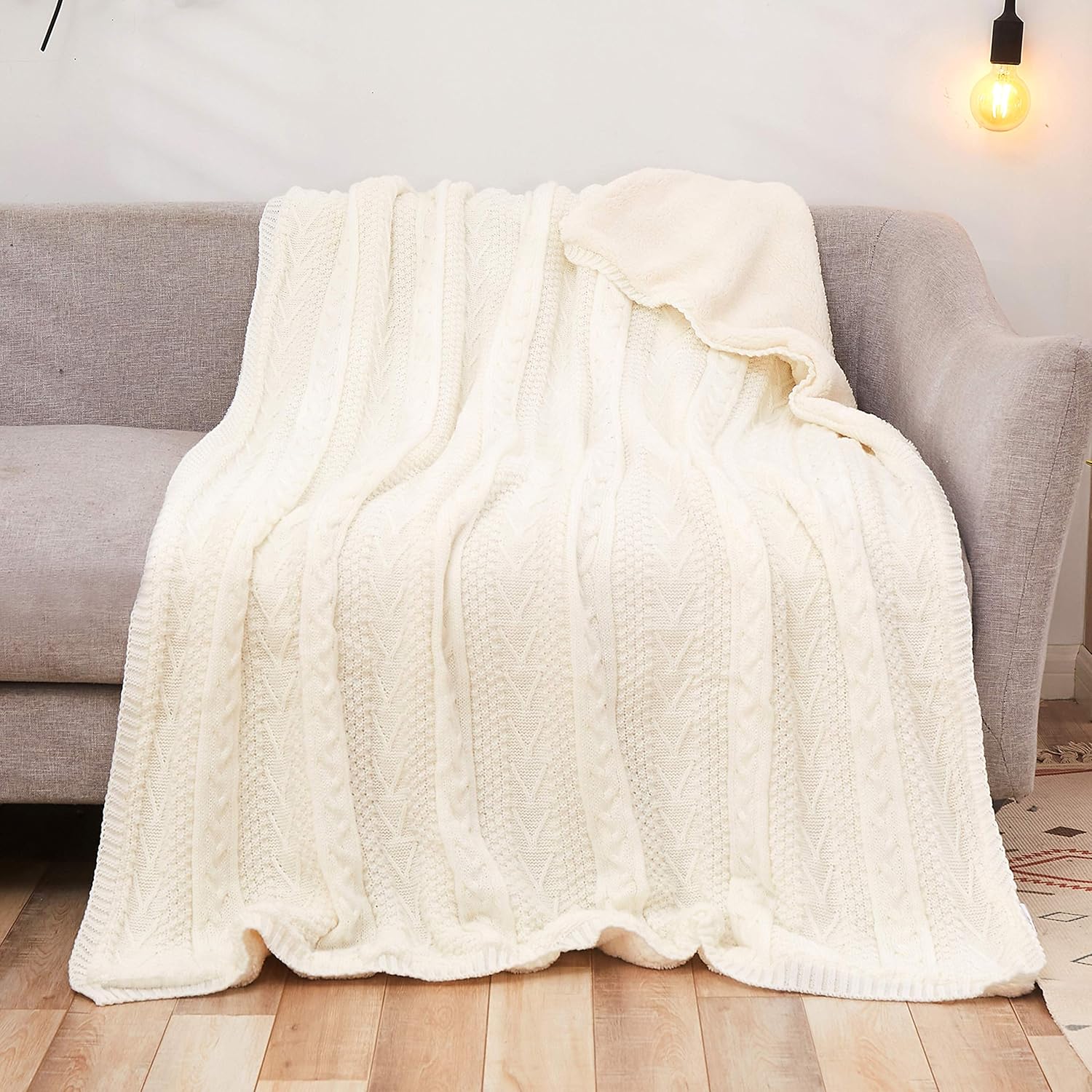 Cable Knit Sherpa Throw Blanket 50x63 Inch X319