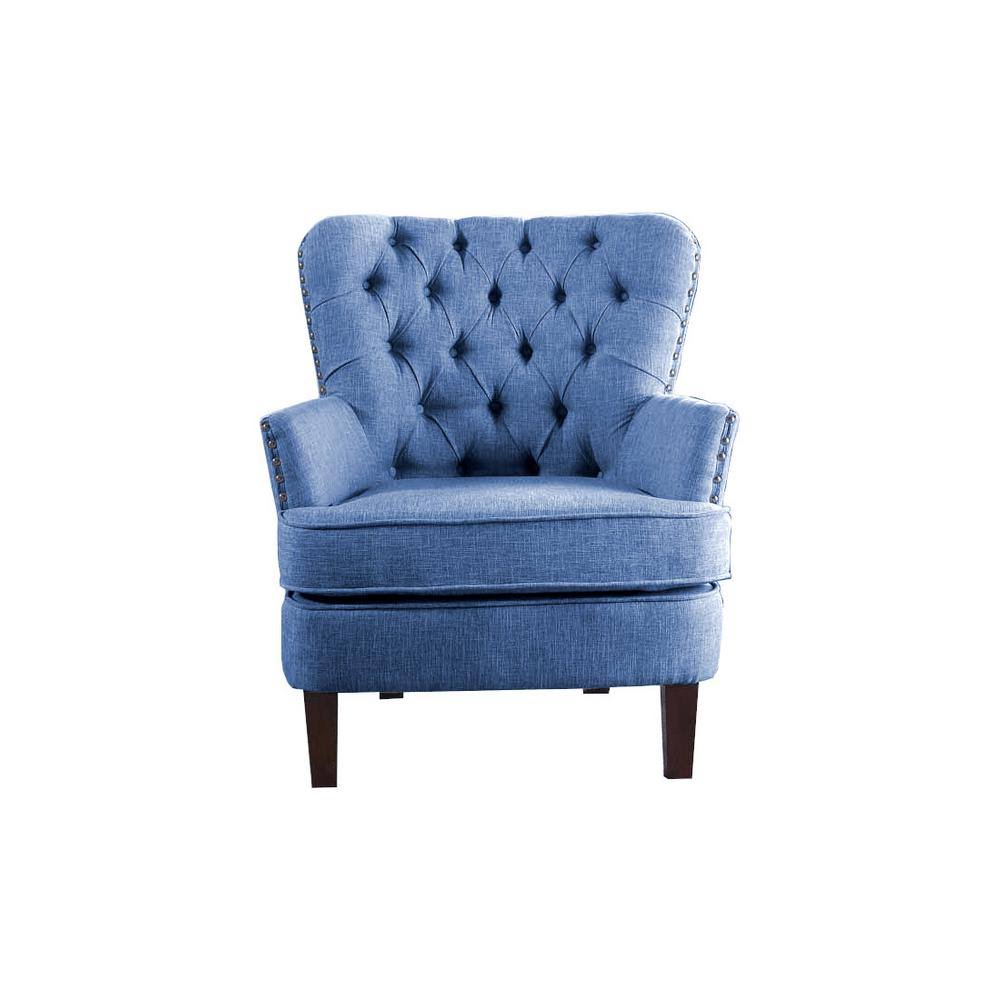 Blue Button Tufted Accent Chair with Nailhead Trim E492