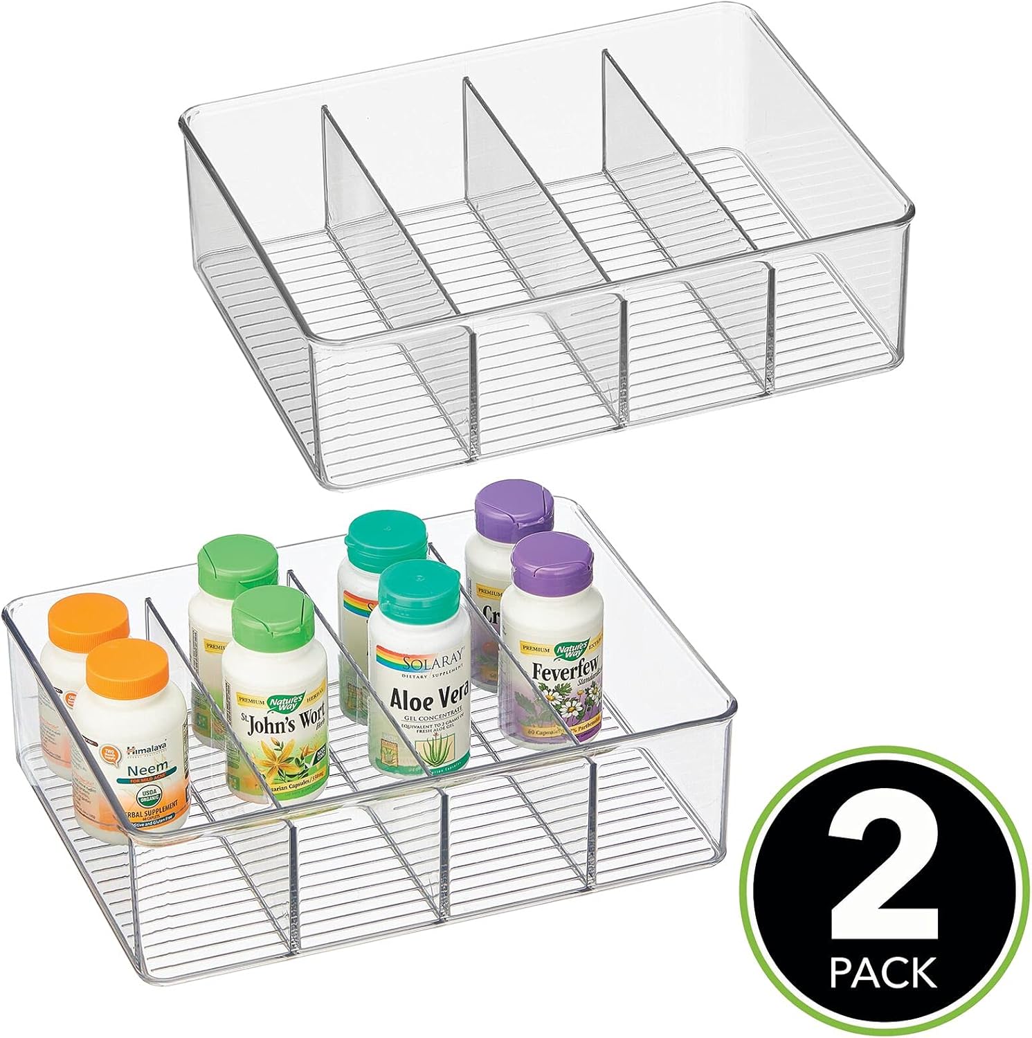 Clear Plastic 4 Divided Sections Storage Bin Box 2 Pack Z5651