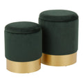 Green Velvet Nesting Ottoman Set with Gold Metal P93248