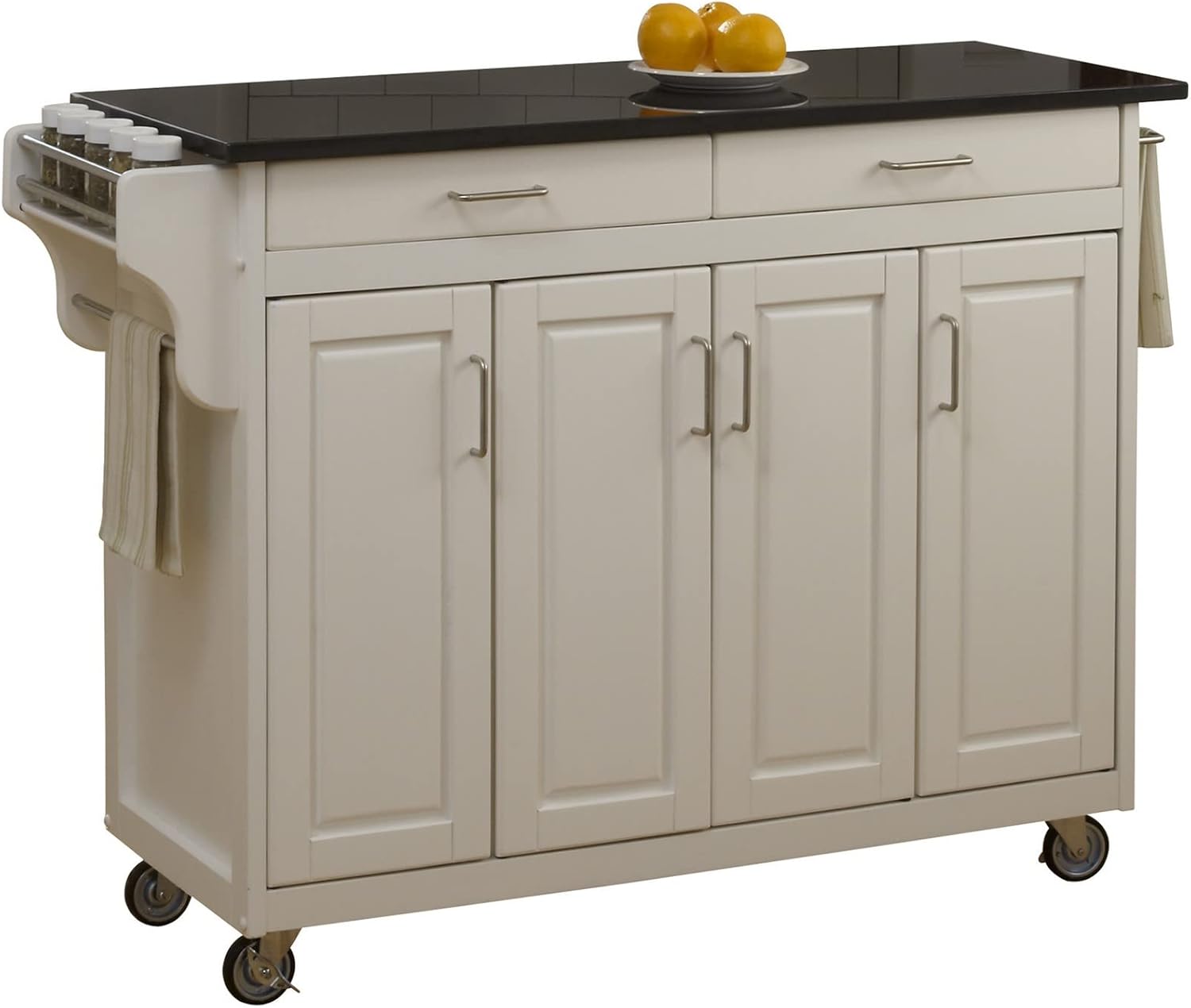 Black Finish Four Door Kitchen Cart with Stainless Steel Top J267459