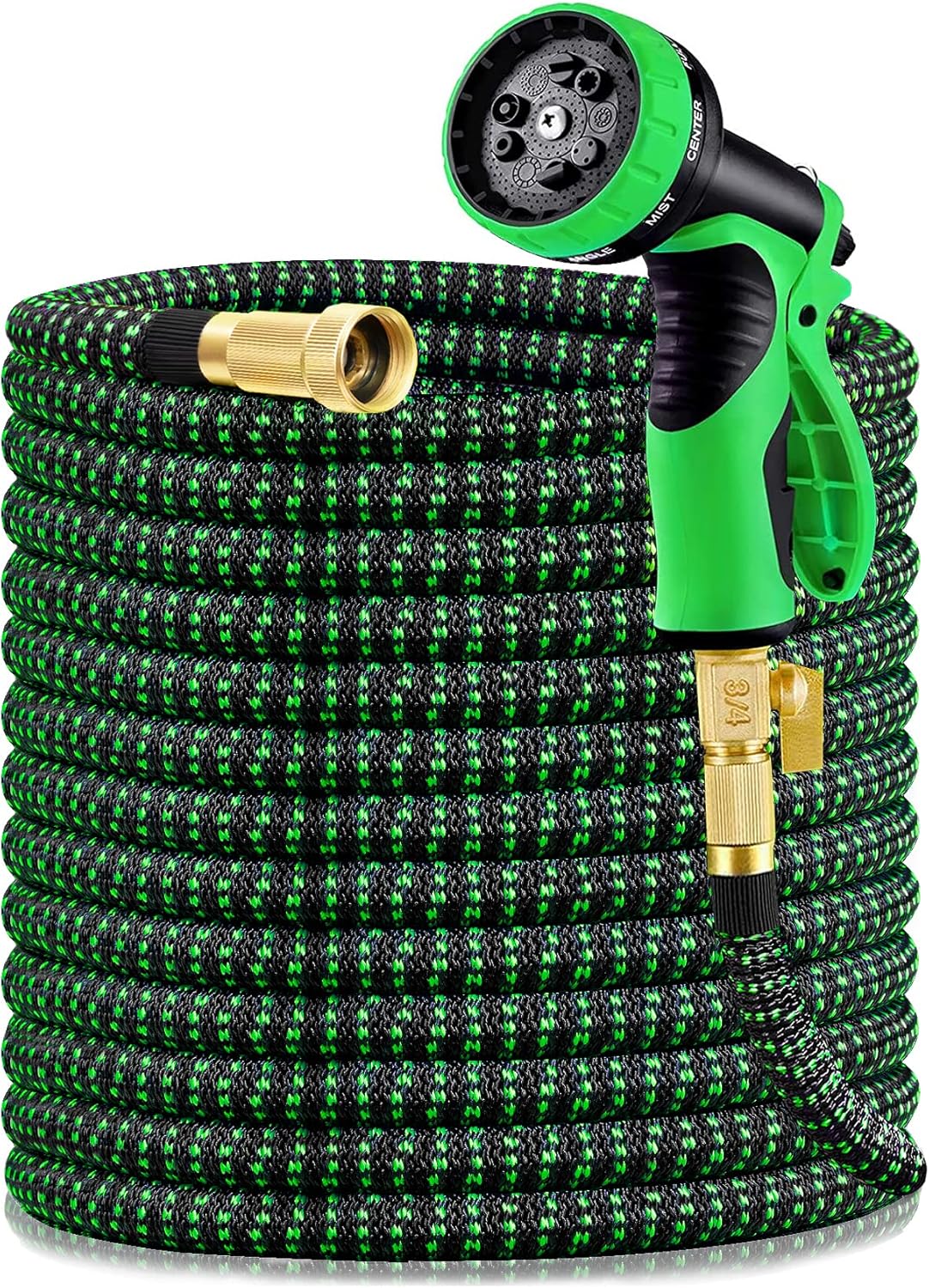 75ft Expandable Garden Hose with 3/4" Solid Brass Fittings, 9 Function Water Spray Nozzle, Pack of 2 A313855