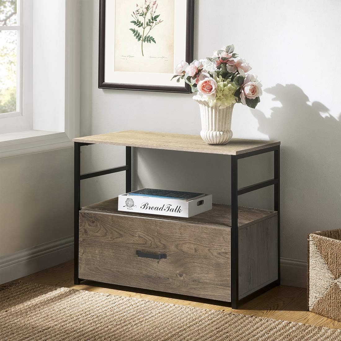 Wood Lateral File Cabinet with Drawer and Open Shelf Y451348